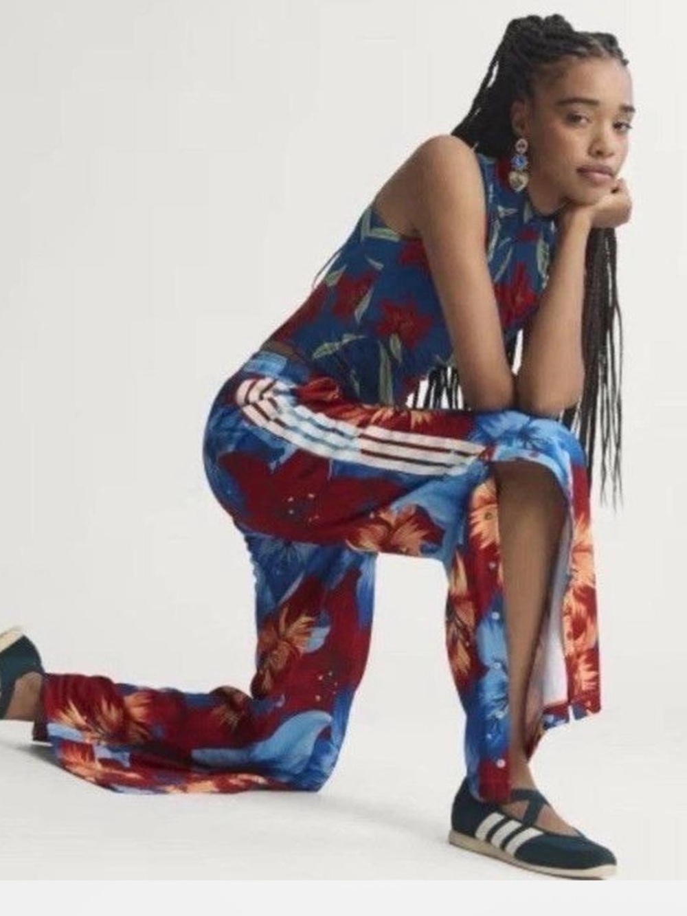 NWT Farm Rio for Adidas Floral open snap hem training pants. Size L